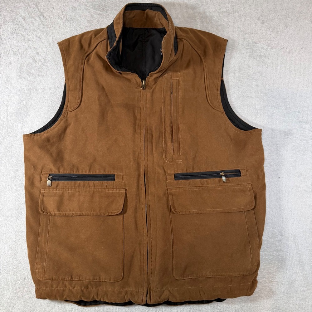 Cutter & Buck Mens Reversible Vest Brown Faux Suede Black Quilted Small MCO09793